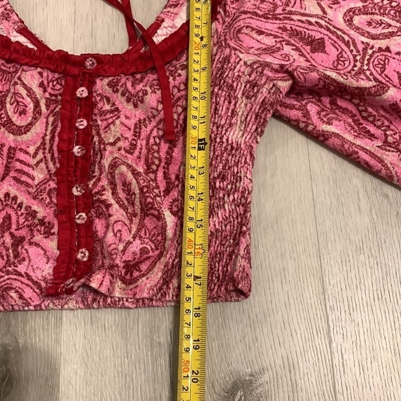 Free People Dare Me Velvet Smocked Blouse In Retro Combo. NWT! Sz S - Picture 11 of 12